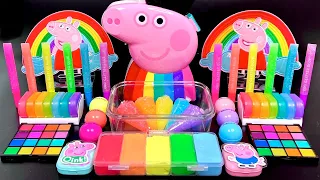 [ASMR] Mixing "Peppa Pig" Rainbow MakeUp Eyeshadow,Glitter Into Clear Slime 페퍼피그슬라임(301) satisfying