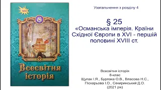 Всесвітня історія 8 клас Щупак §25 Узагальнення з розділу 4 «Османська імперія. Країни Східної Європ