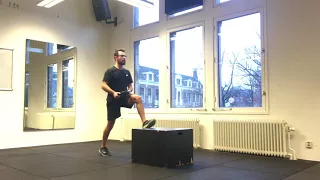 Single leg deadlift plate swing to step up