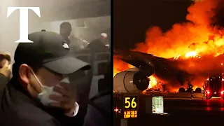 Moment Japan Airlines plane explodes on landing in Tokyo