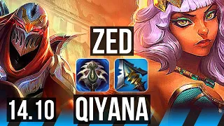 ZED vs QIYANA (MID) | Rank 1 Zed, Rank 9, 6 solo kills | EUW Grandmaster | 14.10