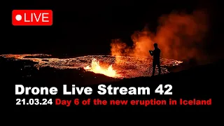 LIVE 21.03.24 Day 6 New volcano eruption in Iceland drone live stream (Part 1/3)