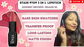 Staze 9to9 Love Triangle 3 in 1 Lipstick (shade - 01) Review | Bullet Lipstick | Best Nude Lipstick