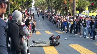 Guy Hillbombing on Skateboard Falls Hard onto Concrete - 1059017-2