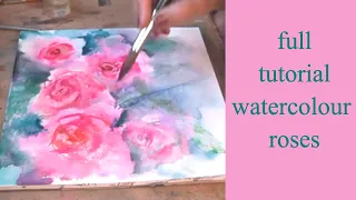 how to paint roses in watercolour : REAL TIME PAINTING :) loose wet into wet full tutorial