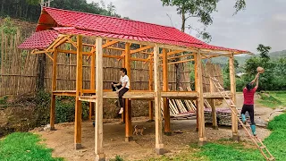 500 Hour Alone Building a Wooden House (CABIN) - Process of roof it and close floorboards