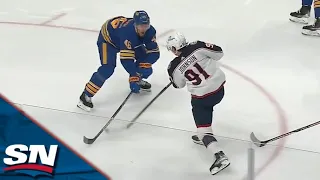 Blue Jackets' Kent Johnson Unleashes ROCKET Wrister Top Shelf Past Sabres' Craig Anderson