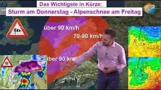 Das Wichtigste in Kürze: Sturm am Donnerstag - Alpenschnee am Freitag. Mittelfrist: Schnee oder 20°?