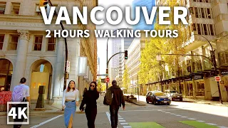 【4K】Downtown Vancouver Walk on A Sunny Day, Travel Canada 2023, Binaural City Sounds, 2 Hours Walk