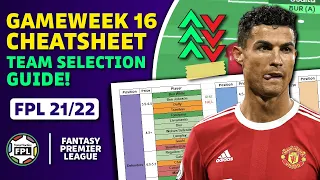 FPL GW16 Team Selection Preview & CHEATSHEET! | Fantasy Premier League Tips 21/22