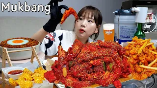 Sub)Real Mukbang- Spicy Chicken 🔥 Fried Shrimp 🦐 Jjapaghetti Ramen 🍜 Beer 🍻  ASMR KOREAN FOOD