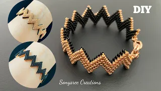 Folded Peyote Zigzag Bracelet || Folded Peyote earrings || double sided beaded bracelet