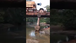 Logging Truck Crossing Wood Bridge FAILS #Shorts