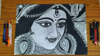 how to draw maa durga face pencil sketch , maa durga drawing timelapse