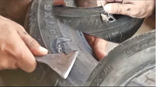 Amazing Technique of Repairing car tupless tire sidewall | repair auto tyre sid cut