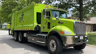 Big GFL Pete Heil Rear Loader Garbage Truck on Manual Recycle