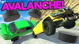 We Raced Up a Mountain Against an AVALANCHE of Hockey Pucks in BeamNG Drive Mods!