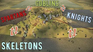 Battle Of 4 Armies: Spartans - Goblins - Knights - Skeletons - UEBS 2