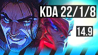 SYLAS vs YONE (MID) | 22/1/8, 9 solo kills, Legendary, 50k DMG | NA Master | 14.9