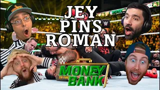 Streamers React to Jey Uso Pinning Roman Reigns - WWE Money in the Bank 2023