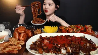 SUB)Gan-jjajang with Yu Xiang Shiitake & Sweet and sour pork & Shrimp toast MUKBANG ASMR