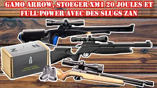 Gamo Arrow, Stoeger XM1 20 joules et Full Power avec des Slugs ZAN