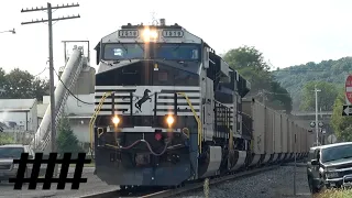 Long NS Hopper Train at Norfolk Southern Lock Haven Yard, Hanna St. Crossing in PA, New Signals 2018