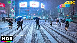 Tokyo Japan - Shinjuku Snowy Night Walk • 4K HDR