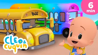 The Wheels On the Colorful Bus 🚌 and Wheels on the bus by Cleo and Cuquin | Children Songs