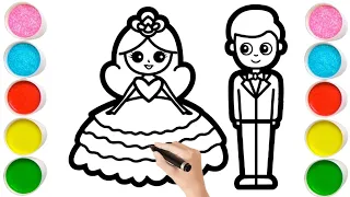 Cute Bride and Groom Drawing Painting Coloring for Kids Toddlers | How to draw Bride & Groom Easy