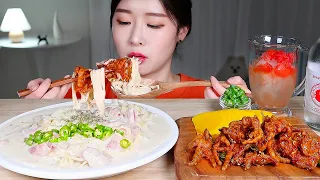 ASMR * FANTASTIC FOOD COMBO ★ CREAMY PASTA & SPICY CHICKEN FEET (DAKBAL) 🔥 EXTRA CHILIES MUKBANG