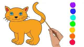 HOW TO DRAW AND PAINT A CUTE CAT | Easy Drawing Tutorial for Kids