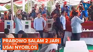 Momen Prabowo Acungkan Salam 2 Jari Usai Nyoblos