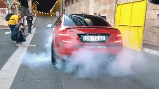 Mercedes C63 AMG terrorizing Monaco - BURNOUTS, REVS & ACCELERATIONS