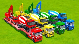 TRANSPORTING CONCRETE MIXER TRUCK, EXCAVATOR, POLICE CARS TO GARAGE WITH LIZARD TRUCKS - FS 22