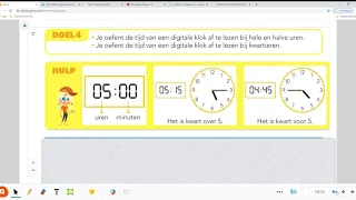 pluspunt 4 groep 4 blok 5 doel 4 klokkijken digitale klok halve uren kwart voor kwart over