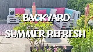 NEW SUMMER BACKYARD REFRESH 2022 | Low Budget Small Patio Transformation | Low Cost Diy Pallet Sofa