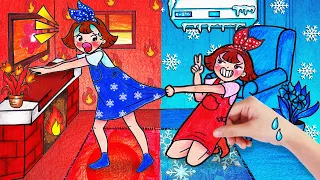 HOT VS COLD ROOM Challenge with Twin Seegi | Stop Motion Paper | Seegi Channel