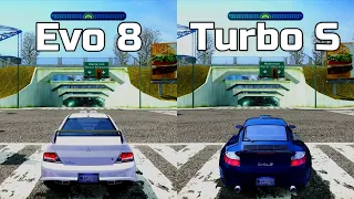 NFS Most Wanted: Mitsubishi Lancer Evo 8 vs Porsche 911 Turbo S - Drag Race