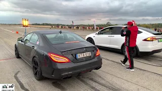 Mercedes CLS63 AMG vs Tesla Model X P100D drag racing 1/4 mile 🚦🚗  - 4K
