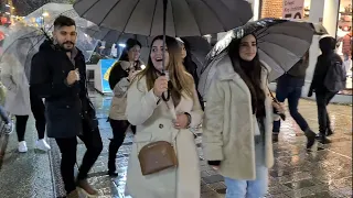 ISTANBUL CITY WALK IN THE RAIN, FRIDAY NIGHT ON ISTIKLAL STREET, NOVEMBER 2021, 4k