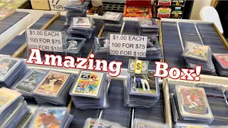 DOLLAR BOX CHALLENGE AT THE BASEBALL CARD SHOW!  PICK OUT 200 CARDS FOR $100!