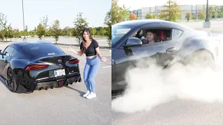 TEACHING my SISTER to do a BURNOUT in my SUPRA!