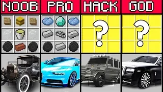 Minecraft Battle: SUPER CAR CRAFTING CHALLENGE - NOOB vs PRO vs HACKER vs GOD ~ Animation