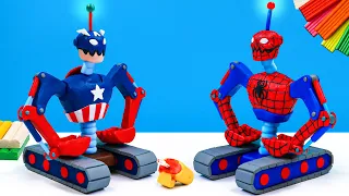 DIY Robot excavator mod Superheroes Spider man, Captain America with clay 🧟 Polymer Clay Tutorial