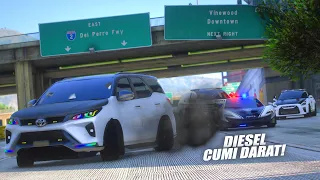 HOT PURSUIT - MOBIL DIESEL FORTUNER CUMI DARAT NGASEPIN POLISI SATU KOTA !! GTA 5 ROLEPLAY