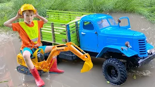 RC Car Stuck in the Mud Darius Helped with the Excavator Toy