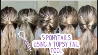 5 PONYTAILS USING A TOPSY TAIL TOOL - Short, Medium, & Long Hairstyles