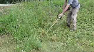 Mowing Tall Grass with a Weedeater - String Trimmer Dominating Overgrown Weeds
