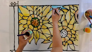 EASY! Using glue and inks to make this Double Window Faux Stained Glass